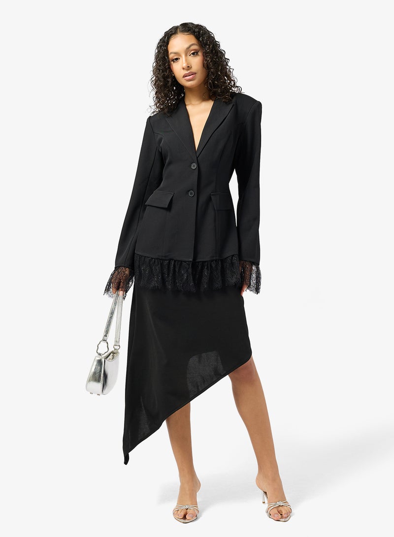 Ginger Cinched Waist Structured Blazer with Lace Trim - Image 4